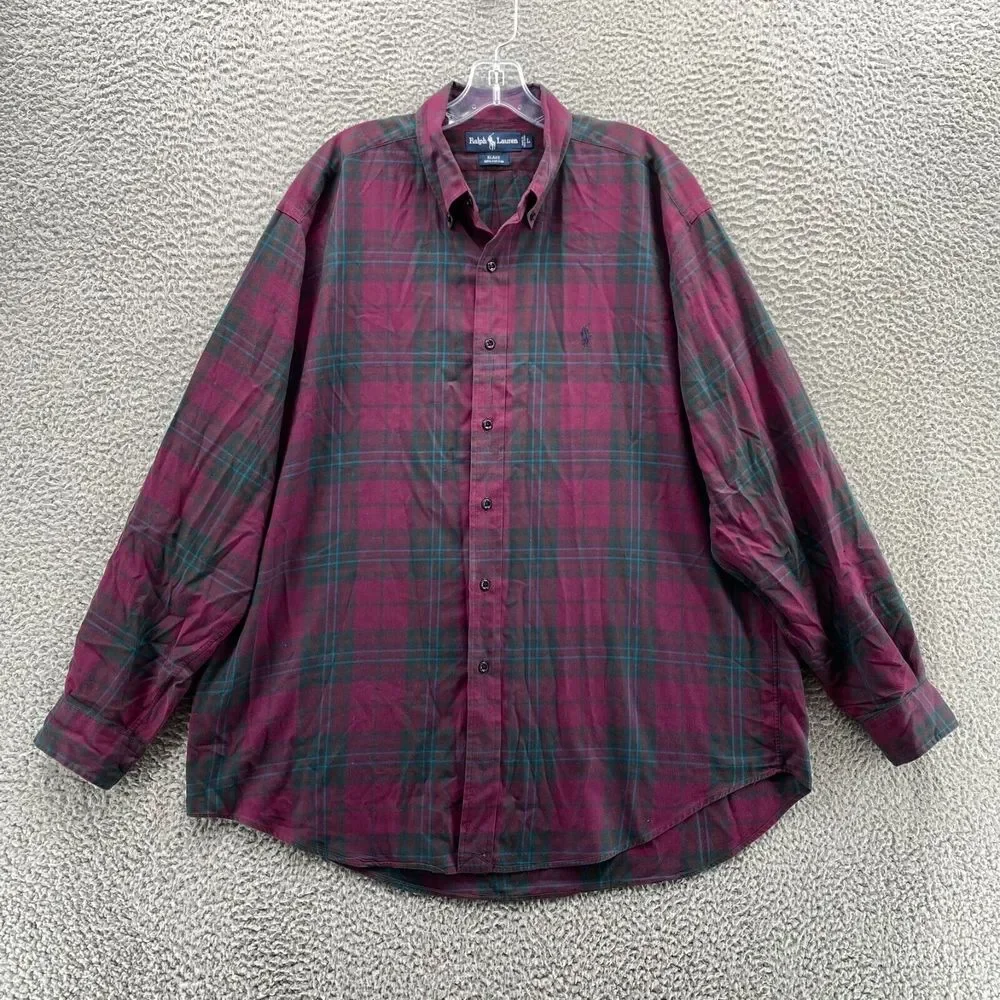 Polo Ralph Lauren Flannel Adult Large Blake Plaid Button Down 100% Cotton Men's.